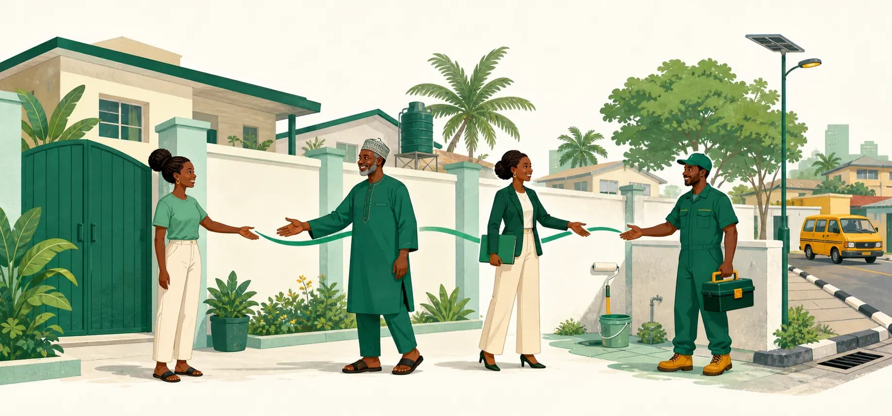 Connected property, maintenance, and resident services across a Lagos neighborhood.